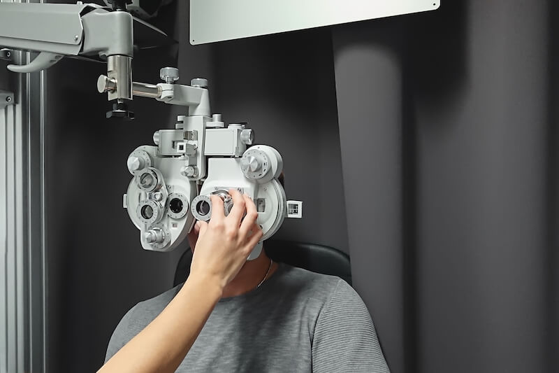 Patient undergoes eye exam