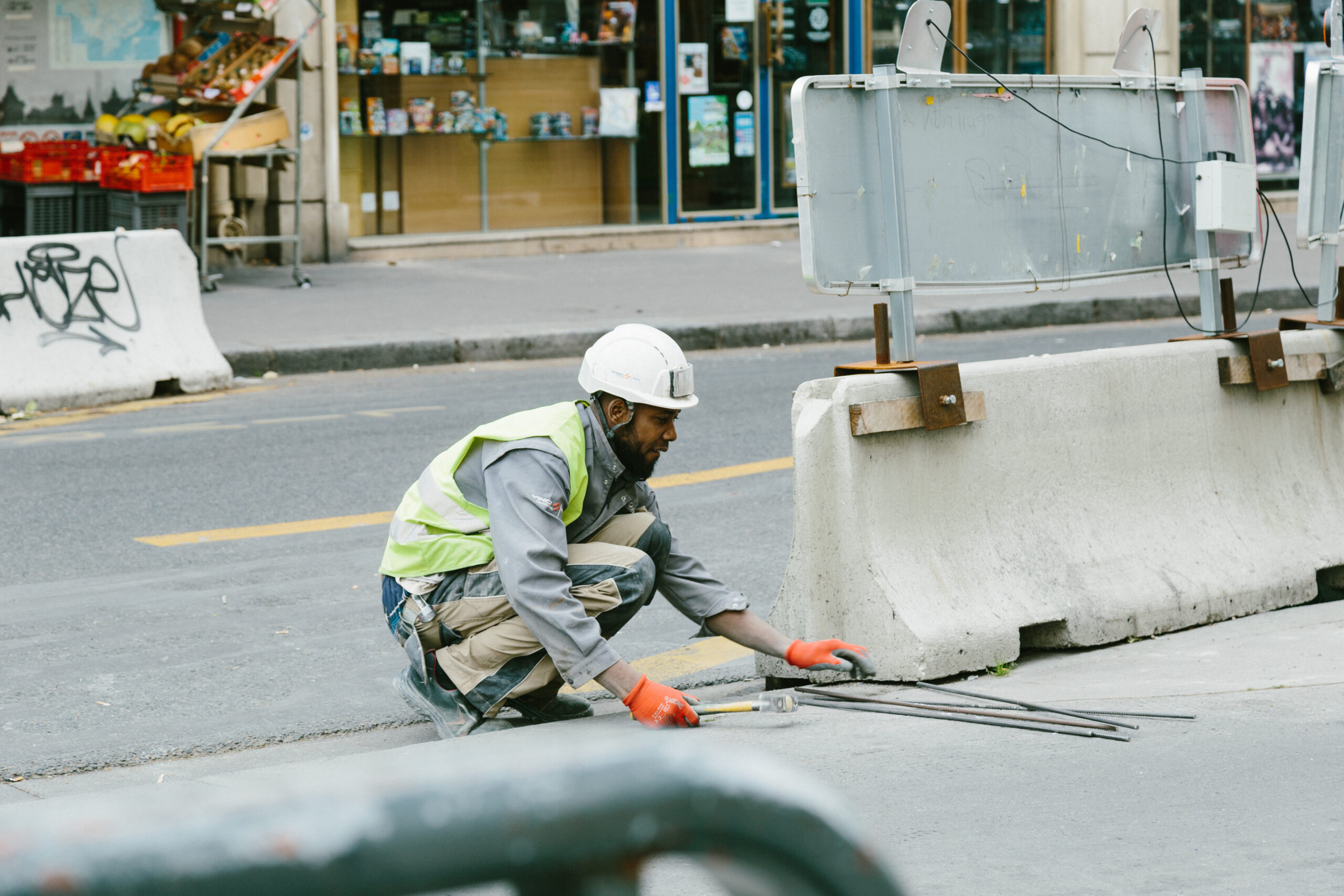 Construction worker on road