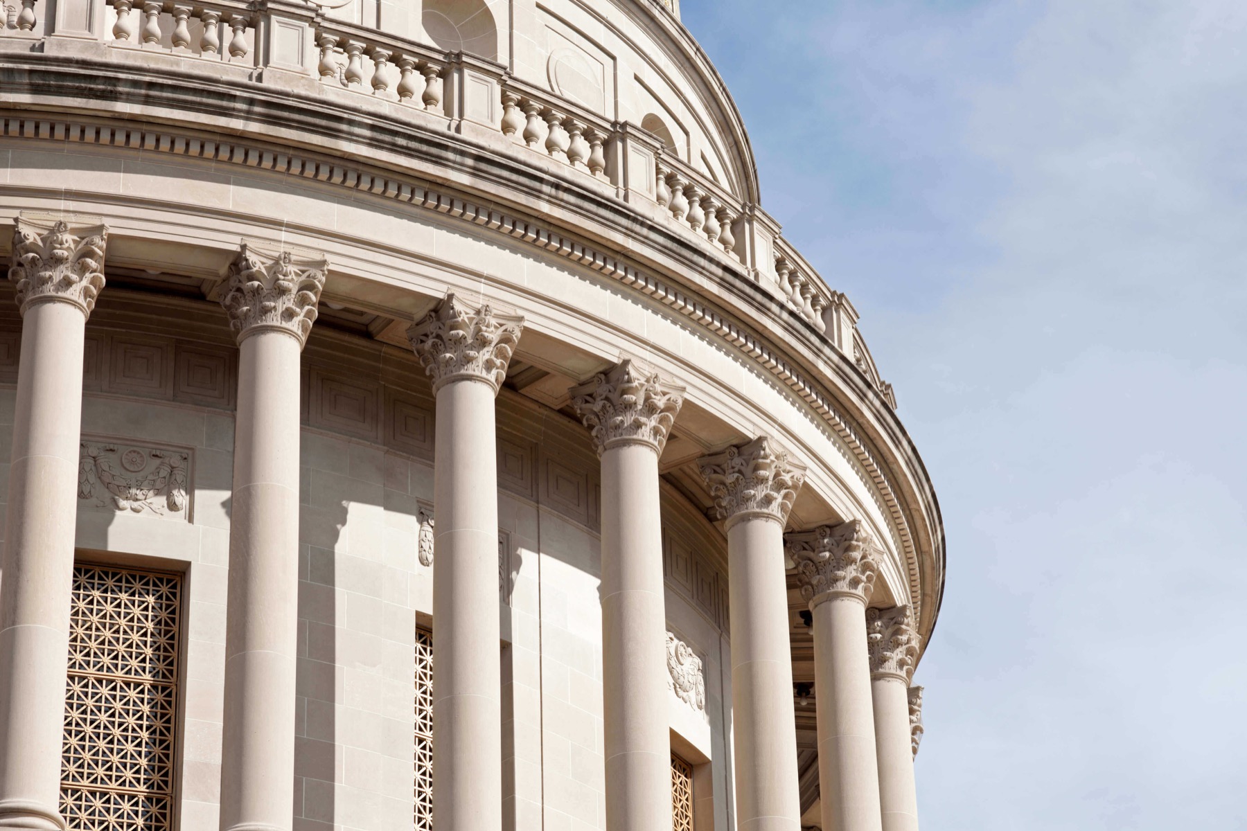 Close up view of the West Virginia capitol building's dome