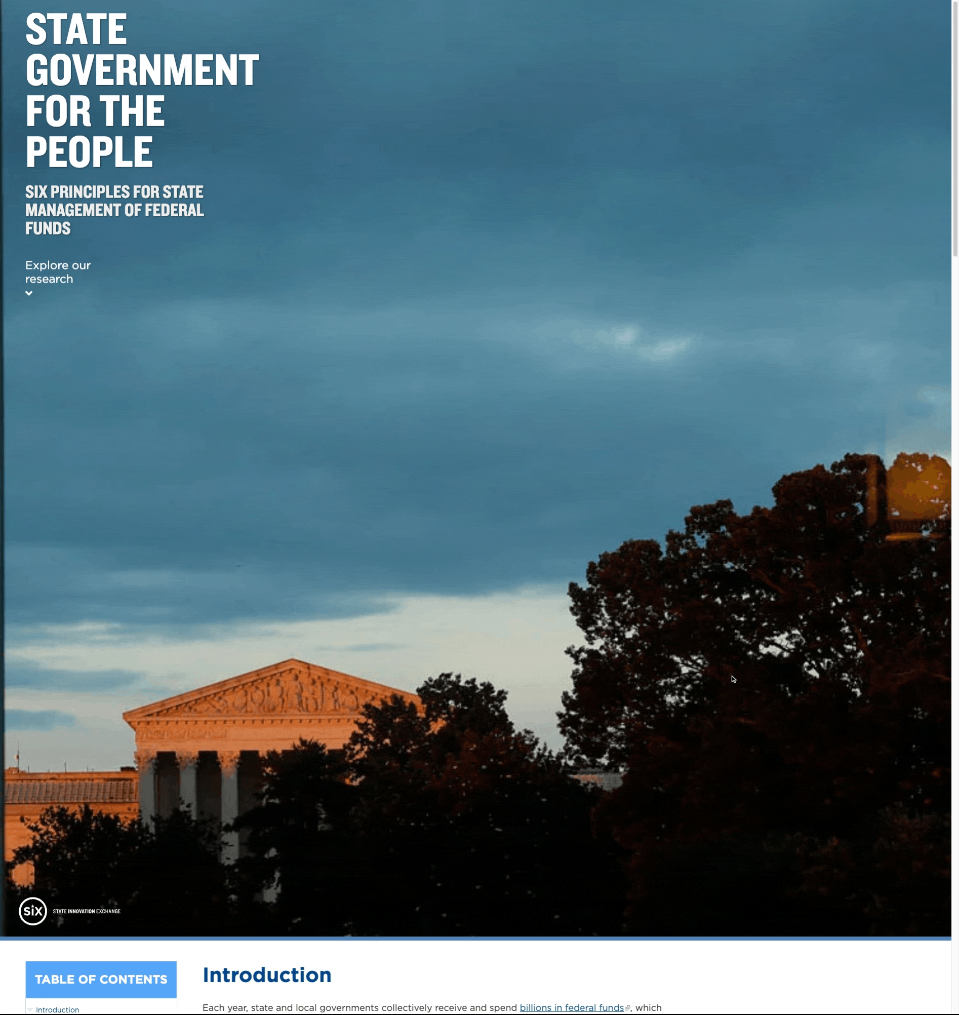 Screen recorded preview of the microsite for State Government for the People: SiX Principles for State Management of Federal Funds